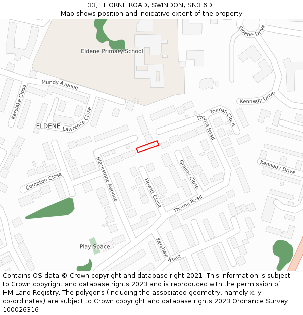 33, THORNE ROAD, SWINDON, SN3 6DL: Location map and indicative extent of plot