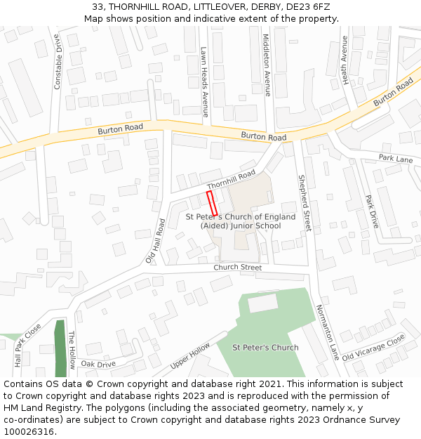 33, THORNHILL ROAD, LITTLEOVER, DERBY, DE23 6FZ: Location map and indicative extent of plot