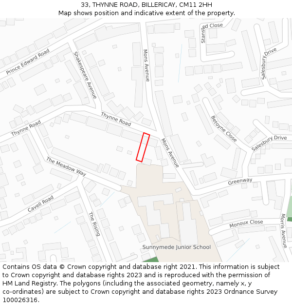 33, THYNNE ROAD, BILLERICAY, CM11 2HH: Location map and indicative extent of plot
