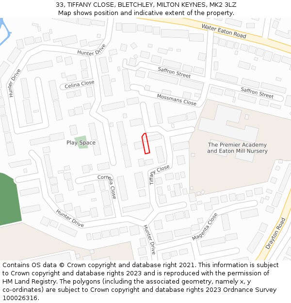 33, TIFFANY CLOSE, BLETCHLEY, MILTON KEYNES, MK2 3LZ: Location map and indicative extent of plot