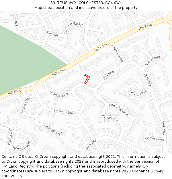33, TITUS WAY, COLCHESTER, CO4 9WH: Location map and indicative extent of plot