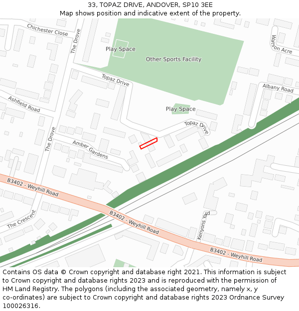 33, TOPAZ DRIVE, ANDOVER, SP10 3EE: Location map and indicative extent of plot