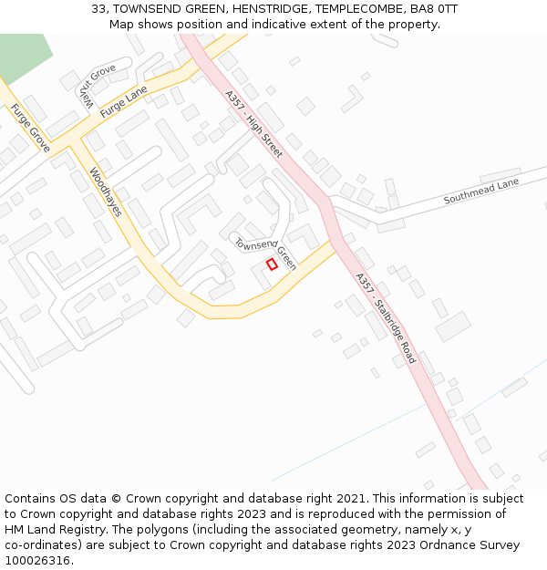 33, TOWNSEND GREEN, HENSTRIDGE, TEMPLECOMBE, BA8 0TT: Location map and indicative extent of plot