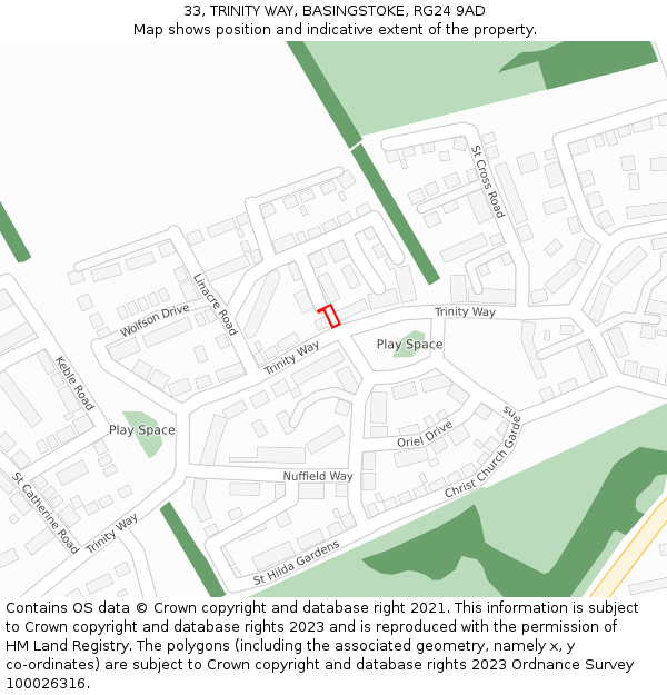 33, TRINITY WAY, BASINGSTOKE, RG24 9AD: Location map and indicative extent of plot