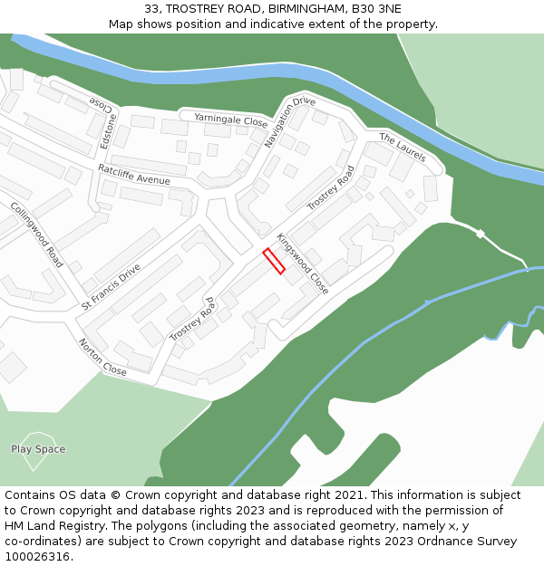 33, TROSTREY ROAD, BIRMINGHAM, B30 3NE: Location map and indicative extent of plot