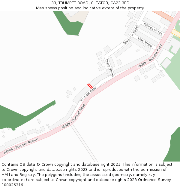 33, TRUMPET ROAD, CLEATOR, CA23 3ED: Location map and indicative extent of plot