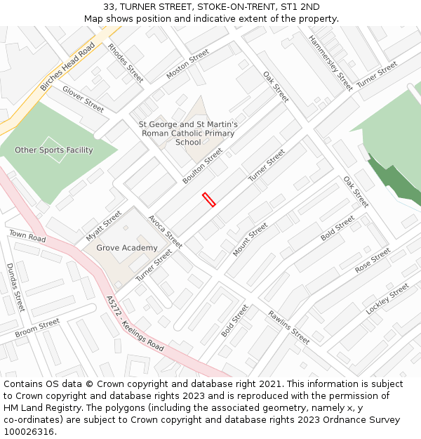 33, TURNER STREET, STOKE-ON-TRENT, ST1 2ND: Location map and indicative extent of plot