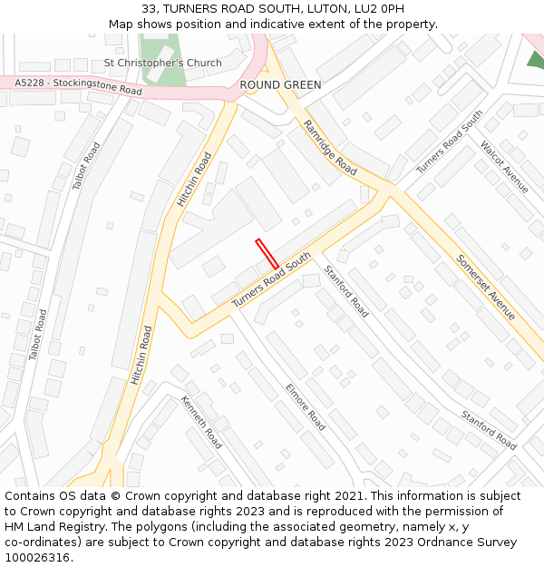 33, TURNERS ROAD SOUTH, LUTON, LU2 0PH: Location map and indicative extent of plot