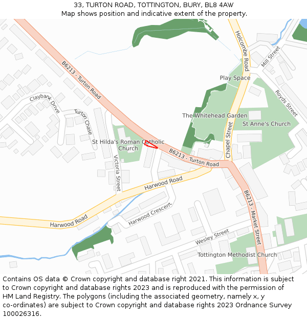 33, TURTON ROAD, TOTTINGTON, BURY, BL8 4AW: Location map and indicative extent of plot