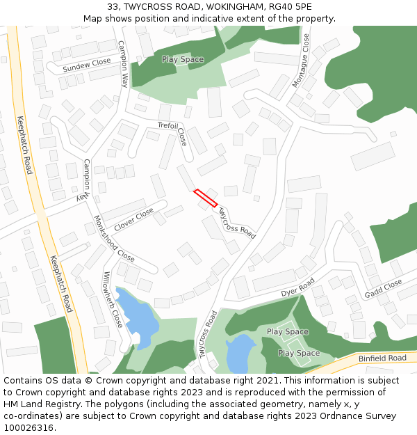 33, TWYCROSS ROAD, WOKINGHAM, RG40 5PE: Location map and indicative extent of plot