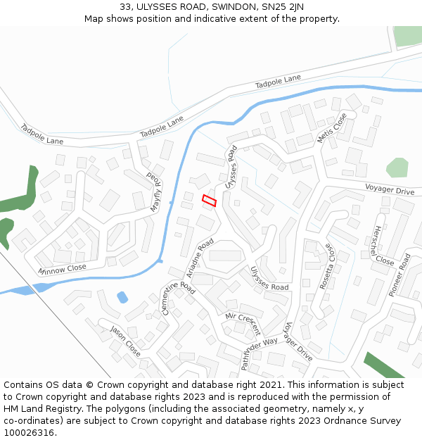 33, ULYSSES ROAD, SWINDON, SN25 2JN: Location map and indicative extent of plot