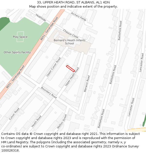 33, UPPER HEATH ROAD, ST ALBANS, AL1 4DN: Location map and indicative extent of plot