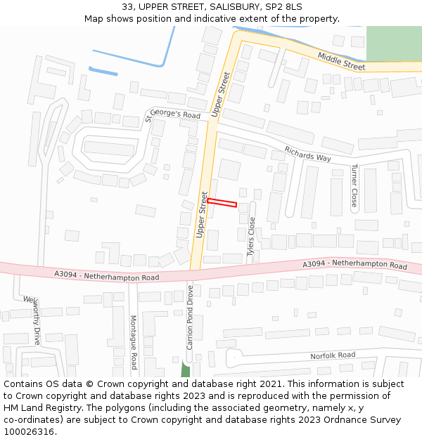 33, UPPER STREET, SALISBURY, SP2 8LS: Location map and indicative extent of plot