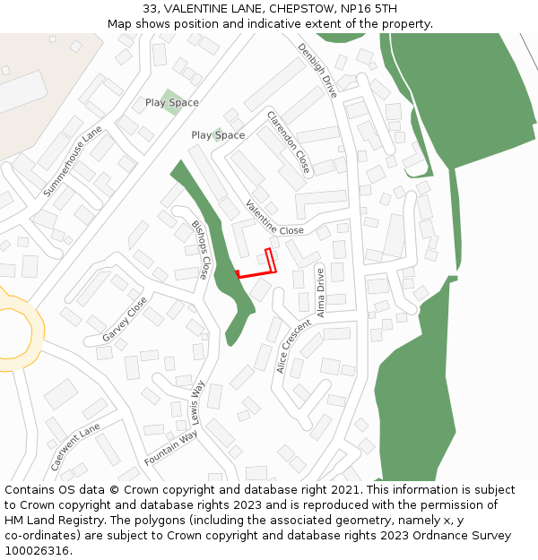 33, VALENTINE LANE, CHEPSTOW, NP16 5TH: Location map and indicative extent of plot