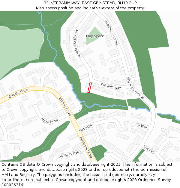 33, VERBANIA WAY, EAST GRINSTEAD, RH19 3UP: Location map and indicative extent of plot