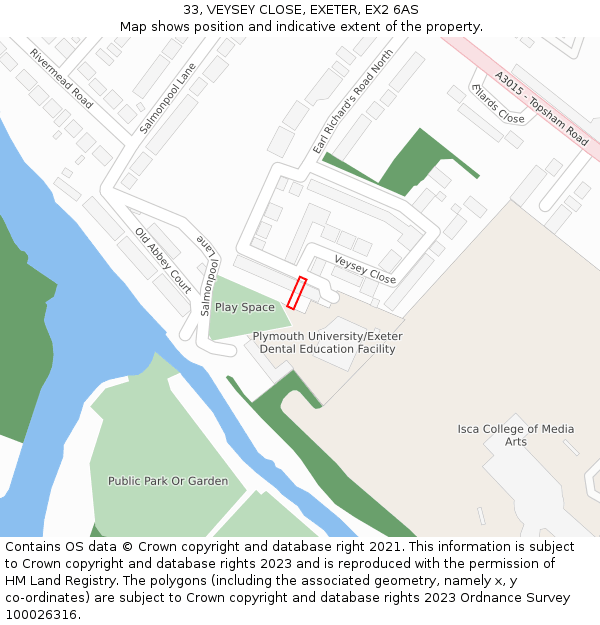 33, VEYSEY CLOSE, EXETER, EX2 6AS: Location map and indicative extent of plot