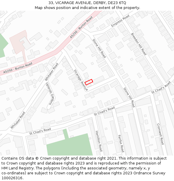 33, VICARAGE AVENUE, DERBY, DE23 6TQ: Location map and indicative extent of plot