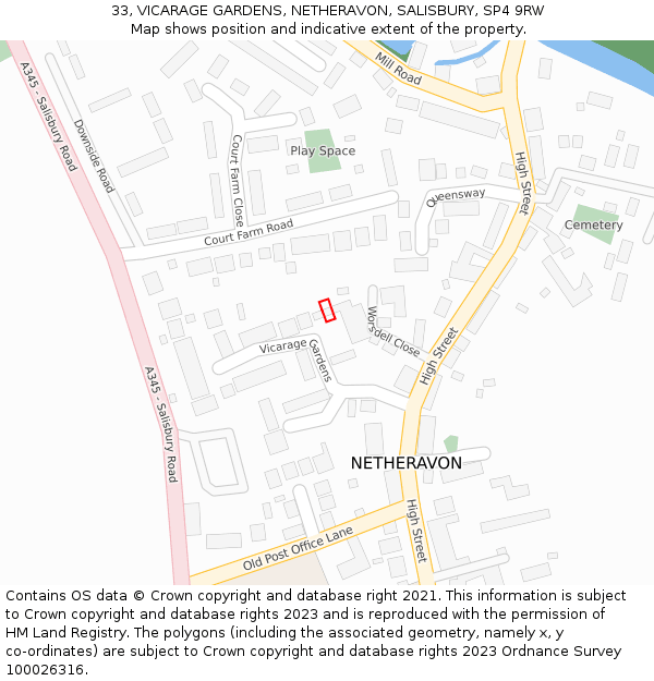 33, VICARAGE GARDENS, NETHERAVON, SALISBURY, SP4 9RW: Location map and indicative extent of plot