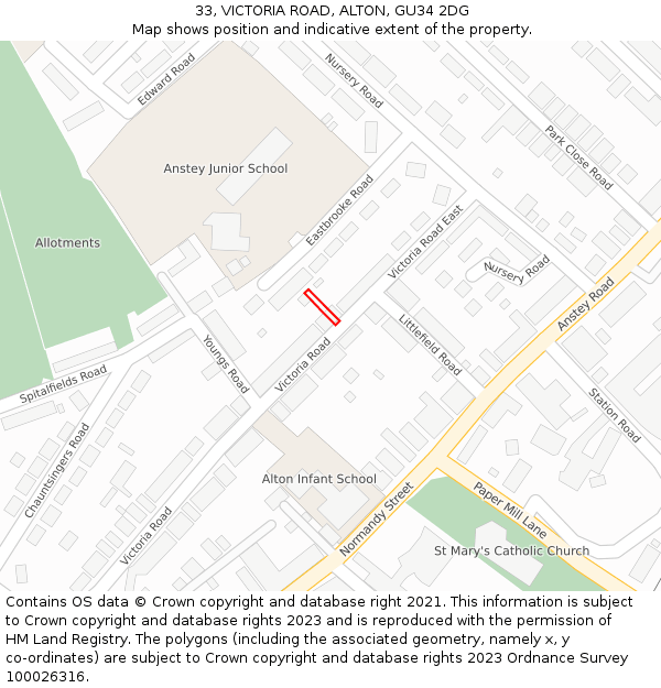 33, VICTORIA ROAD, ALTON, GU34 2DG: Location map and indicative extent of plot