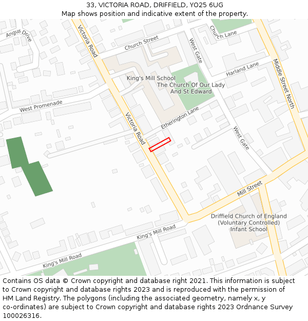 33, VICTORIA ROAD, DRIFFIELD, YO25 6UG: Location map and indicative extent of plot