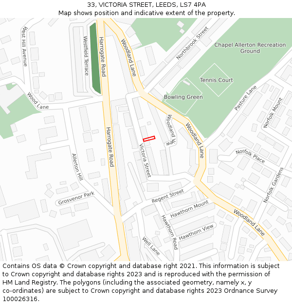 33, VICTORIA STREET, LEEDS, LS7 4PA: Location map and indicative extent of plot