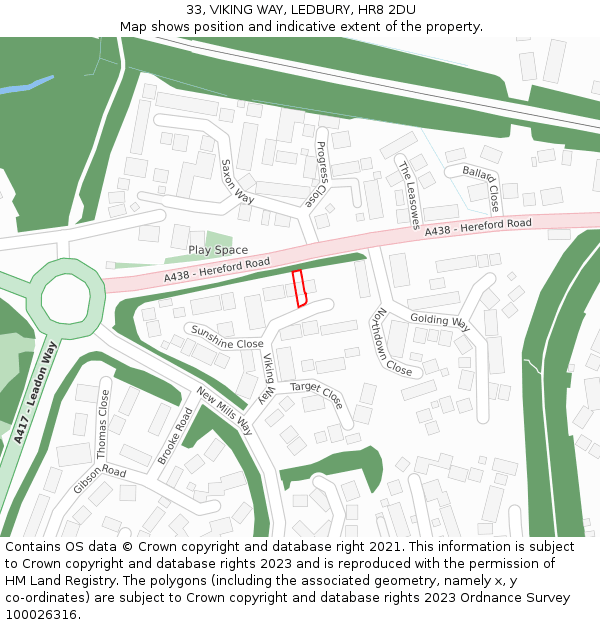 33, VIKING WAY, LEDBURY, HR8 2DU: Location map and indicative extent of plot