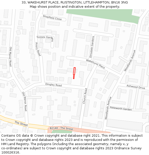 33, WAKEHURST PLACE, RUSTINGTON, LITTLEHAMPTON, BN16 3NG: Location map and indicative extent of plot
