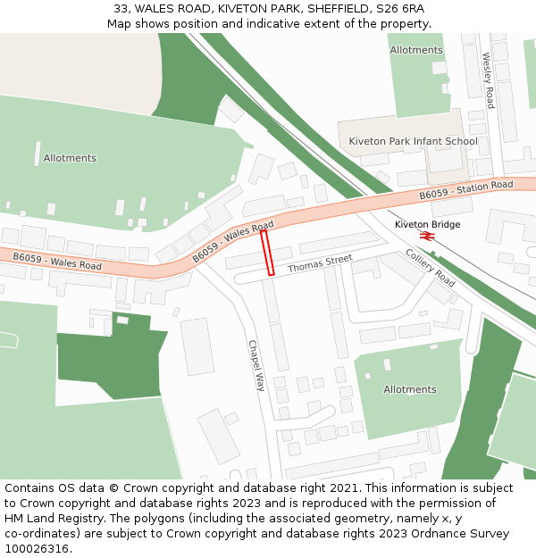 33, WALES ROAD, KIVETON PARK, SHEFFIELD, S26 6RA: Location map and indicative extent of plot