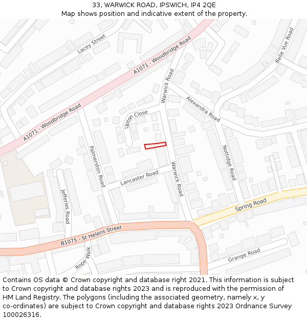 33, WARWICK ROAD, IPSWICH, IP4 2QE: Location map and indicative extent of plot