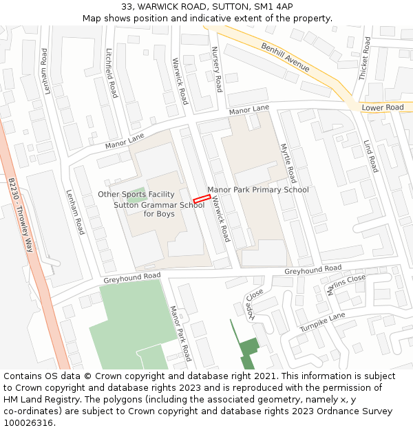 33, WARWICK ROAD, SUTTON, SM1 4AP: Location map and indicative extent of plot