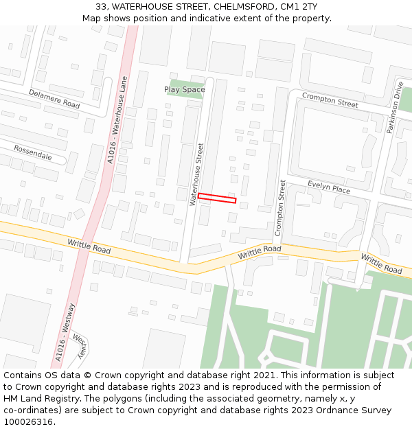33, WATERHOUSE STREET, CHELMSFORD, CM1 2TY: Location map and indicative extent of plot