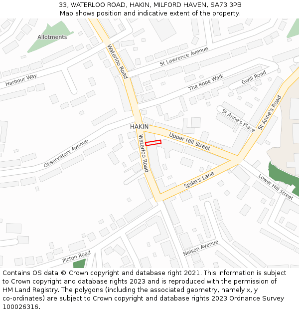 33, WATERLOO ROAD, HAKIN, MILFORD HAVEN, SA73 3PB: Location map and indicative extent of plot