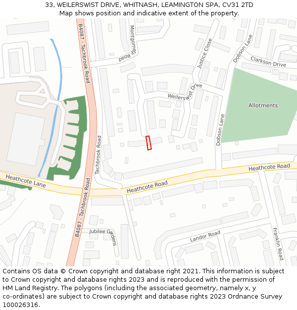 33, WEILERSWIST DRIVE, WHITNASH, LEAMINGTON SPA, CV31 2TD: Location map and indicative extent of plot