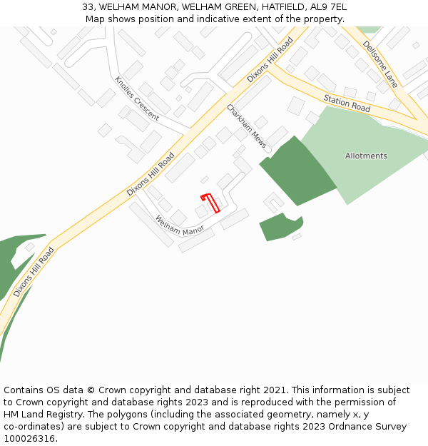 33, WELHAM MANOR, WELHAM GREEN, HATFIELD, AL9 7EL: Location map and indicative extent of plot