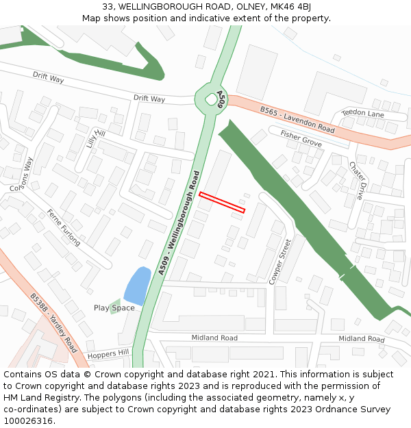33, WELLINGBOROUGH ROAD, OLNEY, MK46 4BJ: Location map and indicative extent of plot