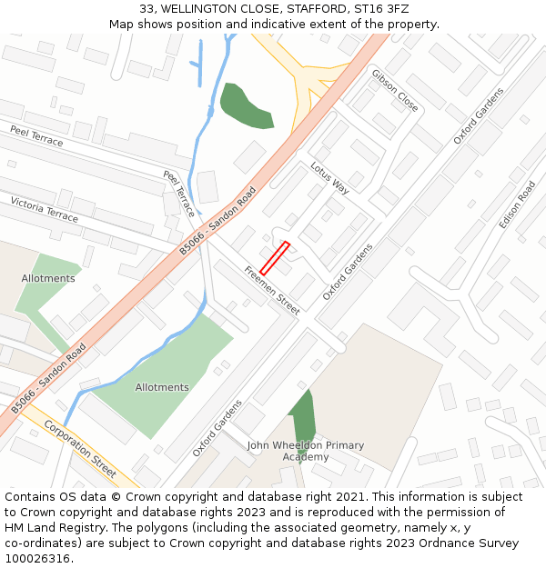 33, WELLINGTON CLOSE, STAFFORD, ST16 3FZ: Location map and indicative extent of plot