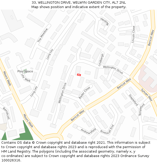 33, WELLINGTON DRIVE, WELWYN GARDEN CITY, AL7 2NL: Location map and indicative extent of plot