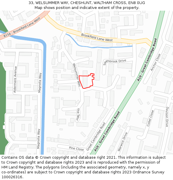 33, WELSUMMER WAY, CHESHUNT, WALTHAM CROSS, EN8 0UG: Location map and indicative extent of plot