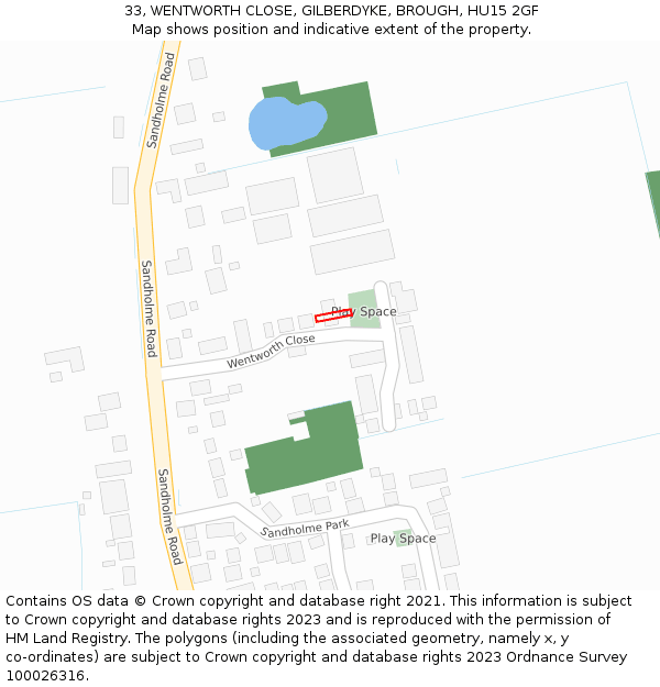 33, WENTWORTH CLOSE, GILBERDYKE, BROUGH, HU15 2GF: Location map and indicative extent of plot