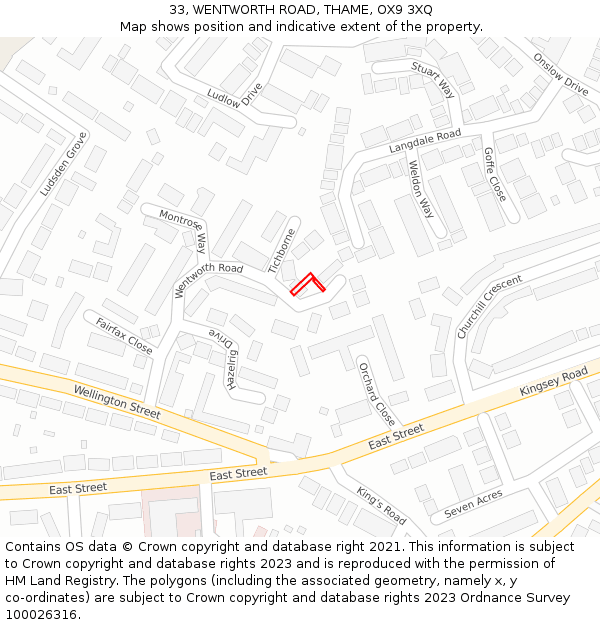 33, WENTWORTH ROAD, THAME, OX9 3XQ: Location map and indicative extent of plot