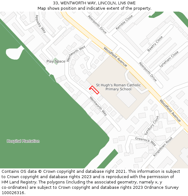 33, WENTWORTH WAY, LINCOLN, LN6 0WE: Location map and indicative extent of plot