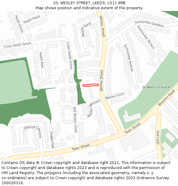 33, WESLEY STREET, LEEDS, LS11 8RB: Location map and indicative extent of plot