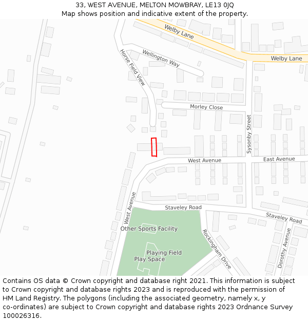 33, WEST AVENUE, MELTON MOWBRAY, LE13 0JQ: Location map and indicative extent of plot