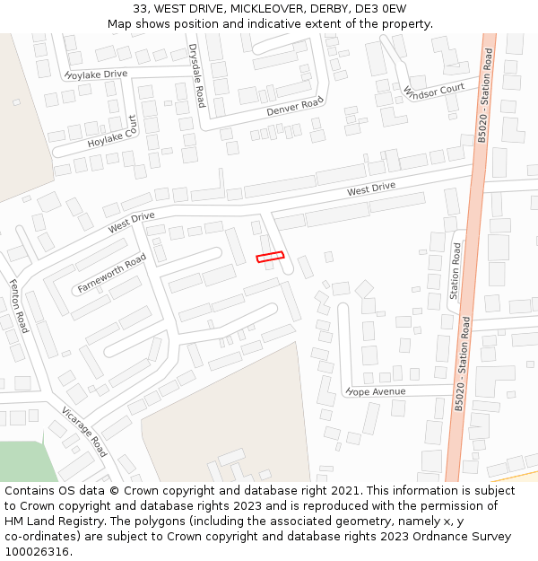 33, WEST DRIVE, MICKLEOVER, DERBY, DE3 0EW: Location map and indicative extent of plot