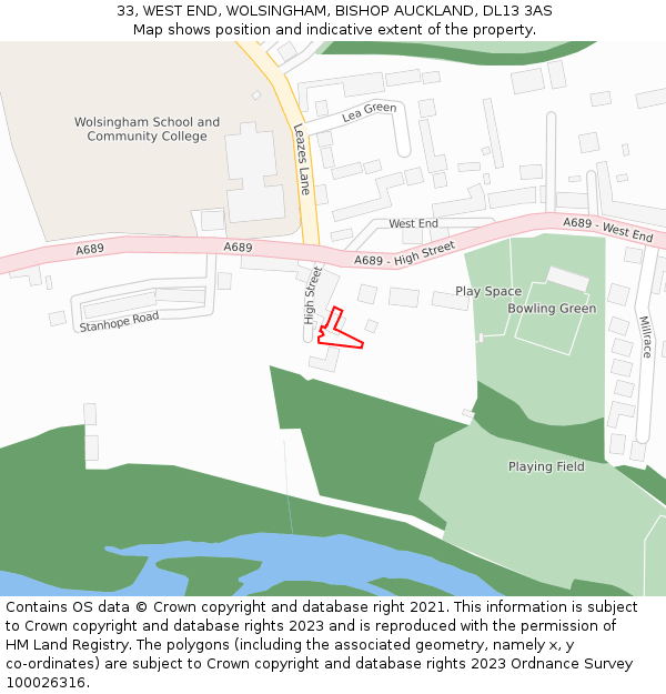 33, WEST END, WOLSINGHAM, BISHOP AUCKLAND, DL13 3AS: Location map and indicative extent of plot