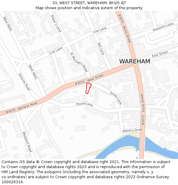 33, WEST STREET, WAREHAM, BH20 4JT: Location map and indicative extent of plot