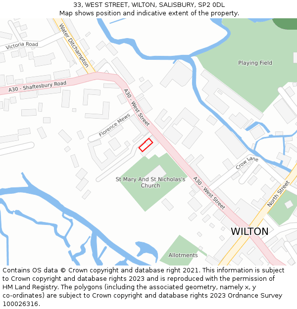33, WEST STREET, WILTON, SALISBURY, SP2 0DL: Location map and indicative extent of plot