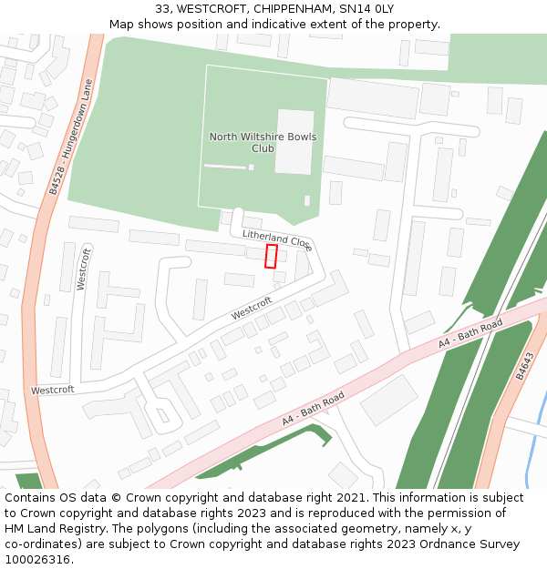 33, WESTCROFT, CHIPPENHAM, SN14 0LY: Location map and indicative extent of plot