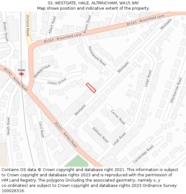 33, WESTGATE, HALE, ALTRINCHAM, WA15 9AY: Location map and indicative extent of plot