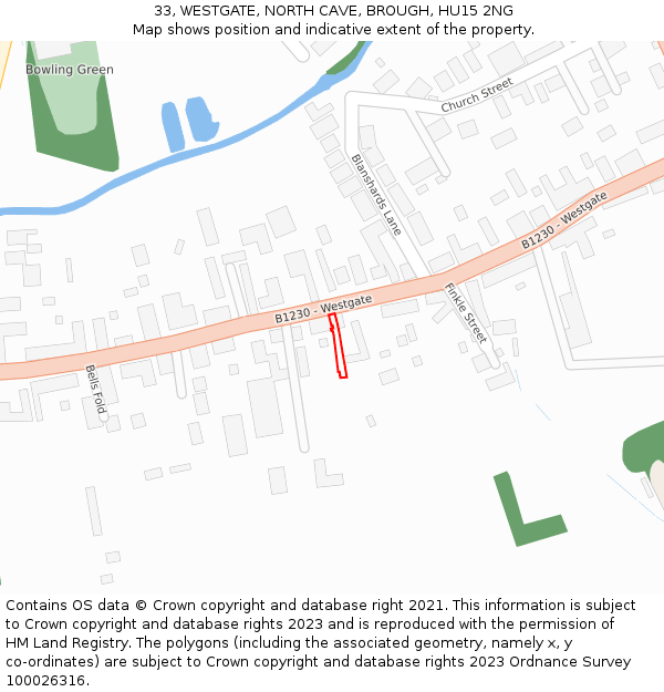 33, WESTGATE, NORTH CAVE, BROUGH, HU15 2NG: Location map and indicative extent of plot